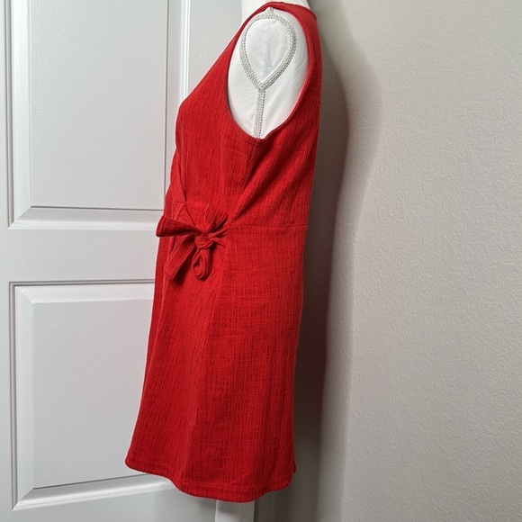 Madewell Texture & Thread Crosshatch Side-Tie Red Dress Size M Faux Wrap V Neck - Picture 3 of 9